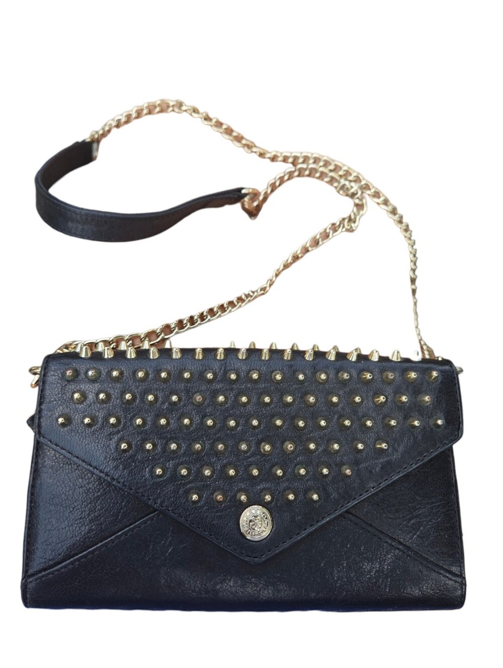 Rebecca Minkoff - Black Leather Gold Studded Envelope Crossbody Bag or Clutch